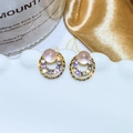 Goldene Ohrstecker mit rosa Edelsteinzentrum und gedrehtem Metallseil-Design - Rosa Katzenauge-Stein Kreis-Stil (S925 Silberstift) / Gold