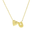18k gold plated brass necklace with puffy heart and letter U bubble pendants - Necklace - Letter U