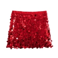Close-up of vibrant red sequin mini skirt featuring dense reflective round textures - XS / Red