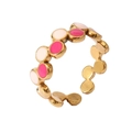 Detailed macro of a 18k gold-plated ring featuring pink and nude enamel circles - Adjustable Open / Style 5-Pink Splice Rings