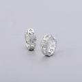 Macro detail of silver hoop earrings with chain texture and micro-pave zircon crystals - Small Chain Ear Buckle-Platinum Silver