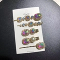 Detailed set of five vintage emerald rhinestone hair clips with pearls and crystals - AB Crystal Gold 5-Piece Set