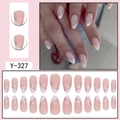 French almond press-on nails in nude and white with elegant gold line accents - Nude Pink White Gold Line French (Y-327)