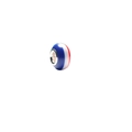 Close-up of blue white and red striped resin charm bead with silver metal core - Blue White Red Stripe