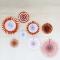 8-piece rose gold, pink, and white decorative paper fans with dots and stripes - Champagne Gold 8pcs Set