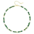 Bohemian beaded necklace featuring green malachite beads and white baroque pearls - Style 13 / 6mm