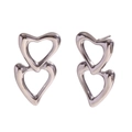 Polished silver double heart hollow earrings in minimalist modern stainless steel - Hollow Double Peach Heart Stud Earrings (Steel Color)