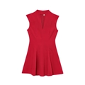 Sleeveless bright red mini dress with deep V-neckline and pleated waist detail - XS / Red