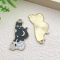 Cartoon black cat and skull alloy pendant with gold plating for DIY jewelry making - Halloween Skeleton Cat Style 1