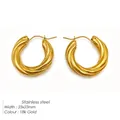 23x23mm twisted hoop earrings in 18k gold plated stainless steel for women - Gold Twisted Hoop Earrings (TE19112-Gold)