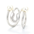 Anello geometrico irregolare a doppio strato con perle finte e zirconi trasparenti - Aperto Regolabile / Argento