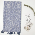 Light blue linen scarf with white floral patterns and tassel fringe detail - S16083 (Light Blue Lilac Abstract Floral)