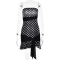 Sexy zwarte polka dot mini-jurk met mesh patchwork en zijdelingse veters voor dames - M / Basis Polka Dot Stijl / Zwarte Polkadot
