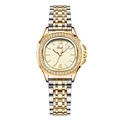 Gedi two-tone stainless steel watch with diamond-set bezel and champagne textured dial - IP Gold Case & Studs, Gold Dial, Two-Tone Gold Steel Strap