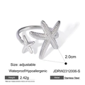 Bague étoile de mer ajustable en acier inoxydable argenté avec un design minimaliste - Style Étoile de Mer Argentée (JDRW2312006-S)