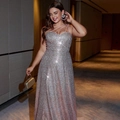 Robe de soirée élégante à paillettes or rose avec bretelles irrégulières et coupe ajustée - 0XL / Rose