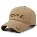 Vintage washed khaki baseball cap with distressed embroidery and GUHHA patch design - Adjustable / Deep Beige