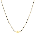 Vue détaillée du collier en acier doré avec pendentif œil protecteur et perles noires - KD082-Mauvais Œil-Noir