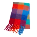 Rainbow plaid scarf for women with thick cashmere feel and fringe on white background - Blue Orange (31#)