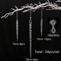 24-piece clear acrylic icicle ornament set with 10m silver hanging cord for Christmas trees - Set C-24pcs Icicle Set with Silver Cord
