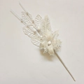 Sparkling white Christmas tree pick with glitter leaves and festive white berries - White