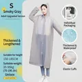 Smoky gray thickened EVA long raincoat with drawstring hood and elastic cuffs - Smoke