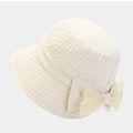Faltbarer Damen Sonnenhut mit Relief-Blasen-Struktur und Organza-Schleife in Beige Farbe - M (56-58cm) / Weiß