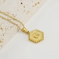 Gold plated stainless steel necklace with hexagon pendant featuring embossed letter G - Letter G (Single Pendant)