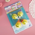 Cartoon bear birthday candle set with yellow smiley face and striped party hats - Hat Smiley Candle