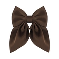 Brown silk bow hair clip with glossy fabric texture for women hair styling - Coffee