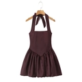 Dettaglio dell'abito all'americana marrone scuro con fiocco e gonna a palloncino - S / Marrone Scuro