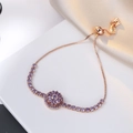 Rose gold adjustable bracelet featuring a round purple zircon stone setting - Rotating Rose Gold Bracelet / Rose Gold