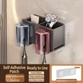 Gunmetal grey wall-mounted toothbrush holder with two translucent pink and blue cups - 2-Cup Style-Gun Grey-Space Aluminum