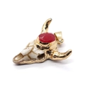 White bull skull pendant with gold trim and red gemstone for DIY jewelry making - No.4 (Red Gemstone)