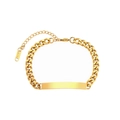 18K gold plated Cuban link bracelet with rectangle metal plate and adjustable chain - 6mm / Gold