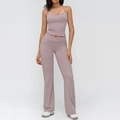 Smoky purple yoga set with V-waist flared pants and U-neck tank top in high-stretch fabric - S / Top And Bottom / Smoky Purple