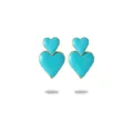 Orecchini a doppio cuore dorati con smalto verde acqua e placcatura in oro 18 carati - Blu Lago