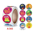 Roll of 500 Happy Birthday stickers with 8 colorful cartoon designs for gift sealing - A-343 Classic Birthday Party