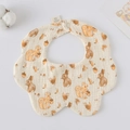 Cotton baby bib in cream with forest squirrel prints and petal shape design - Gauze Flower Bandana - All-over Squirrel Print