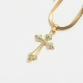 Collana a catena serpente dorata vintage con ciondolo a croce in smalto blu e cristallo - Stile Croce in Smalto Blu / Blu