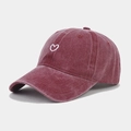 Detail of vintage washed wine red baseball cap with white heart embroidery - Burgundy