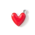 Red heart-shaped charm with silver clasp for DIY necklaces and bracelets - Red Silver Plated