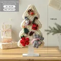 Sapin de Noël artisanal en feutre blanc crème avec ornements Père Noël et rennes - Grand (40CM) / Blanc