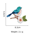 Blue bird embroidery patch on flower branch, 8.2x6.6cm DIY iron-on animal decal - Style Q-Blue Back White Belly Bird