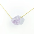 Natural purple amethyst raw stone pendant on a delicate gold chain necklace - Light Amethyst