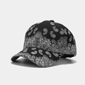 Detailed view of black paisley bandana print baseball cap with curved brim and cotton canvas - M(56-58cm) / Black
