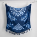 Dark blue tie-dye scarf with white butterfly pattern and long fringe tassels - Butterfly & Mountain Pattern (2023-1-17)