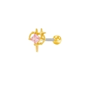 Detail of pink crystal cartilage earring with gold star element and threaded ball back - Pink Square Star Geometric Style (24081301-12)