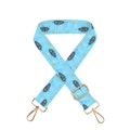 Sky blue polyester bag strap with peacock feather print and gold metal hardware - Blue Feather