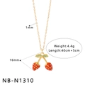 Detail showing 40cm+5cm gold strawberry pendant necklace with 16mm charm and 1mm chain - Strawberry Cluster Enamel Necklace (NB-N1310)
